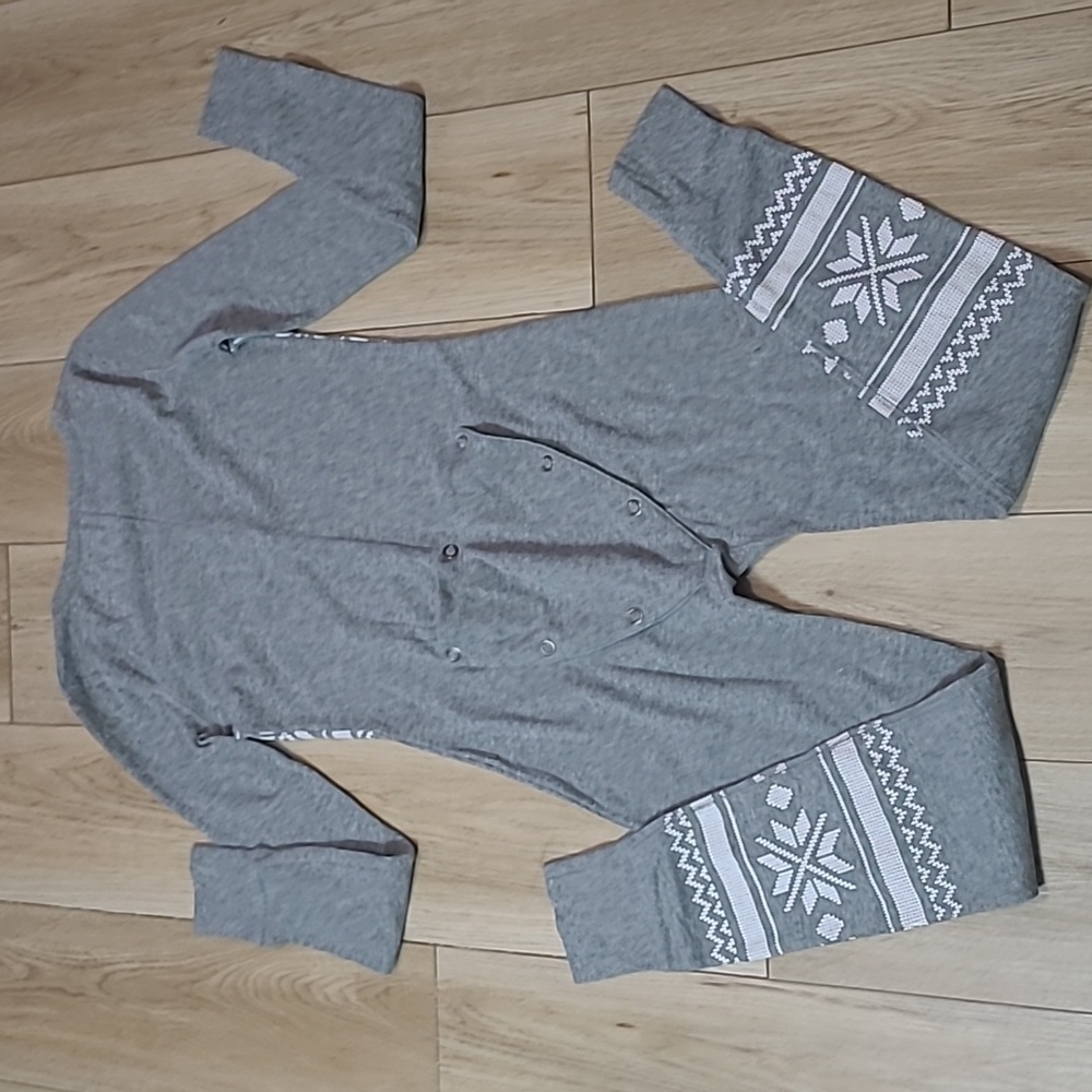Victoria's Secret PINK Pajama One Piece Med Gray Fair Isle Thermal Back Flap - Picture 5 of 8